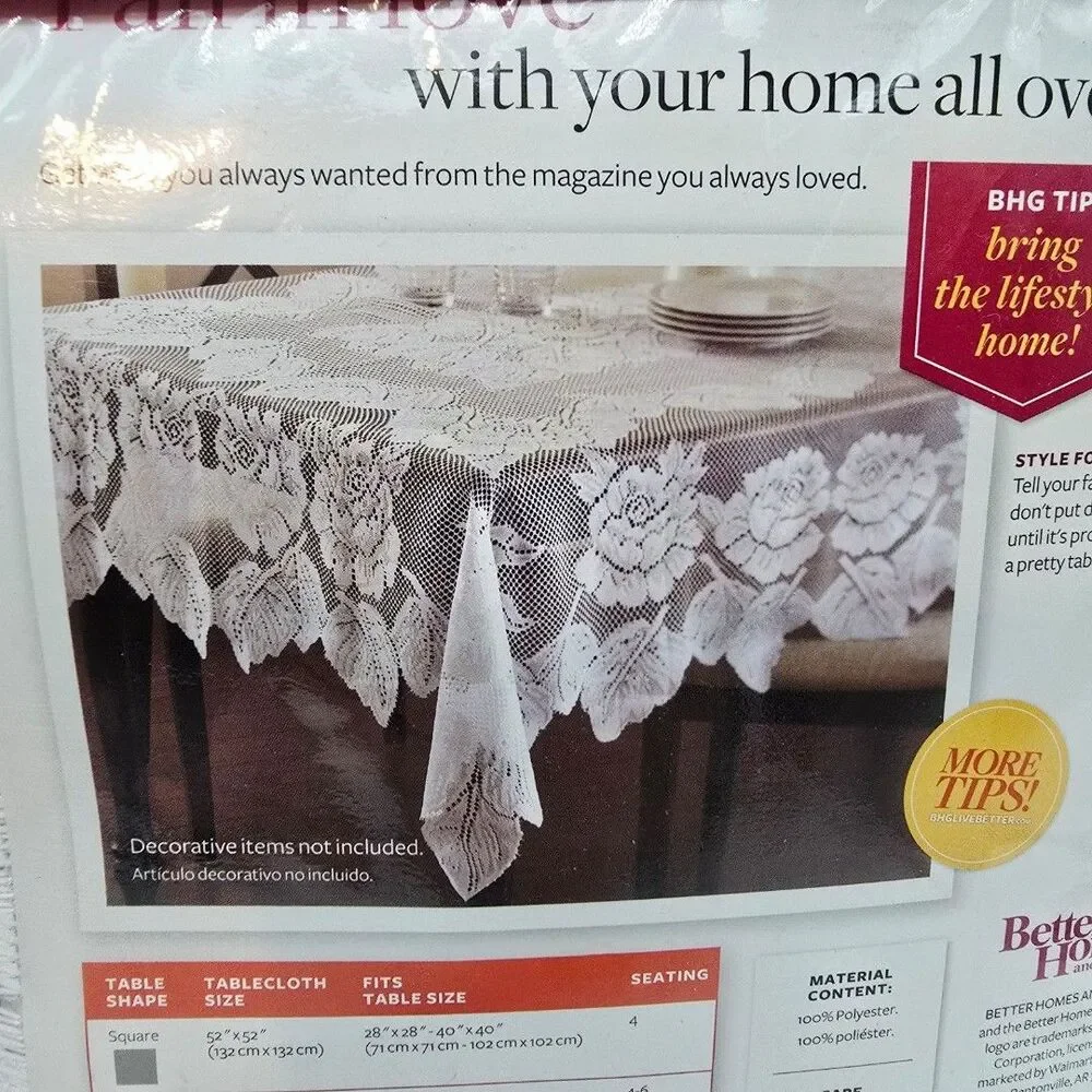 Better Homes and Gardens White Rose Garden Lace Tablecloth Oblong